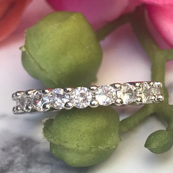 14k gold over 925 diamond eternity wedding band - Picture 3 of 16